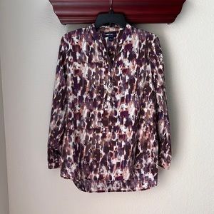 Westbound Half Button Front Tunic Tab Sleeve Top Purple Plum Size Medium